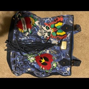 Ed hardy large purse suede and leather